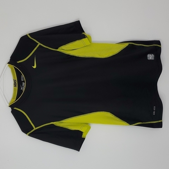 Nike Dri-fit small black and yellow fitted pro combat short sleeve shirt - Picture 1 of 6